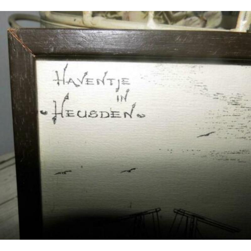 Lijstje schilderijtje afbeelding tekening Haven Heusden(400)