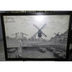 Lijstje schilderijtje afbeelding tekening Haven Heusden(400)