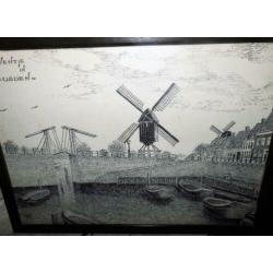 Lijstje schilderijtje afbeelding tekening Haven Heusden(400)