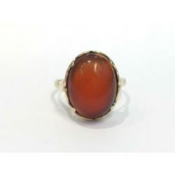 GH-444 Antieke 14K Gouden Ring met Cabochon Gesl. Carneool