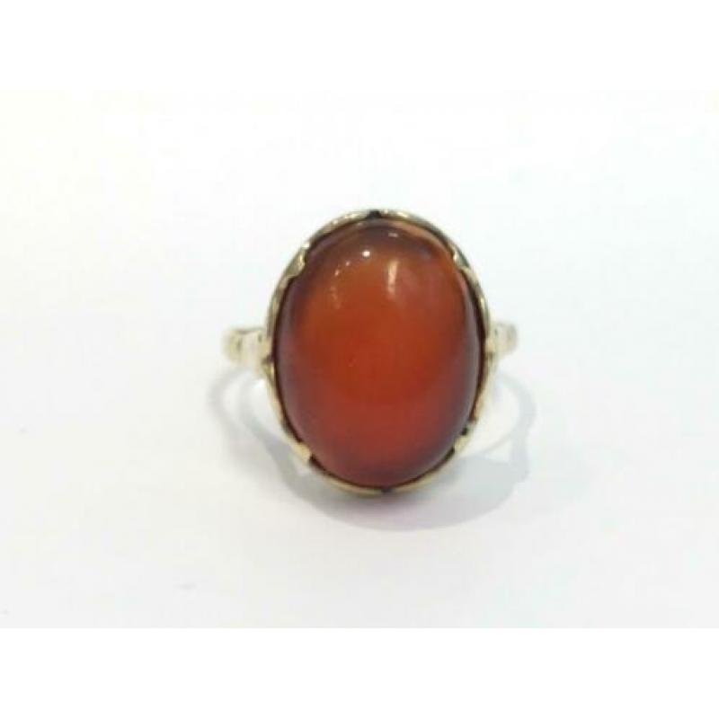 GH-444 Antieke 14K Gouden Ring met Cabochon Gesl. Carneool