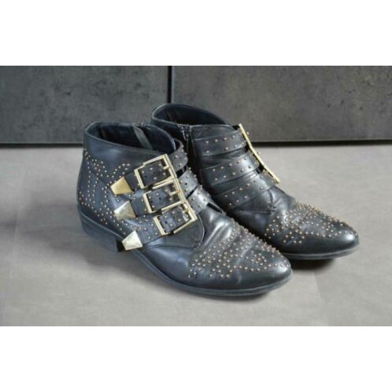 Bronx enkellaarzen zwart echt leer met gouden studs maat 37