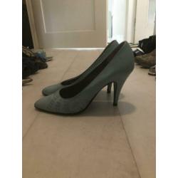 Vintage pumps lichtblauw leer hoge hak maat 40/41