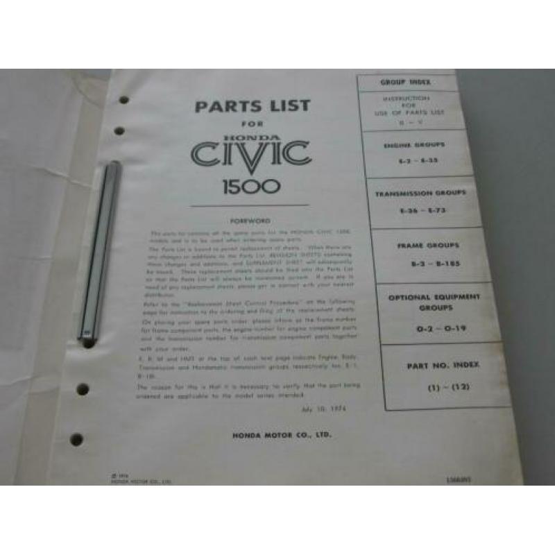 HND 5 Honda Civic 1500 Parts List 3