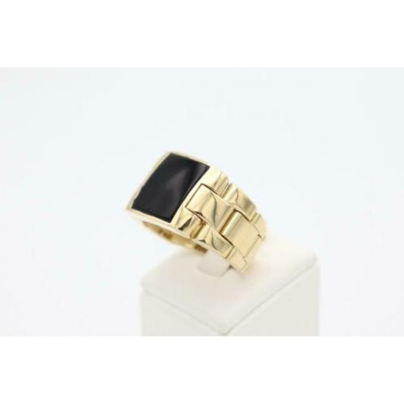14 Karaat.Gouden vintage rolex herenring met onyx. 10.8 gram