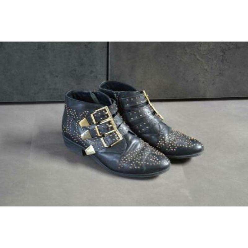 Bronx enkellaarzen zwart echt leer met gouden studs maat 37