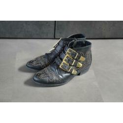Bronx enkellaarzen zwart echt leer met gouden studs maat 37