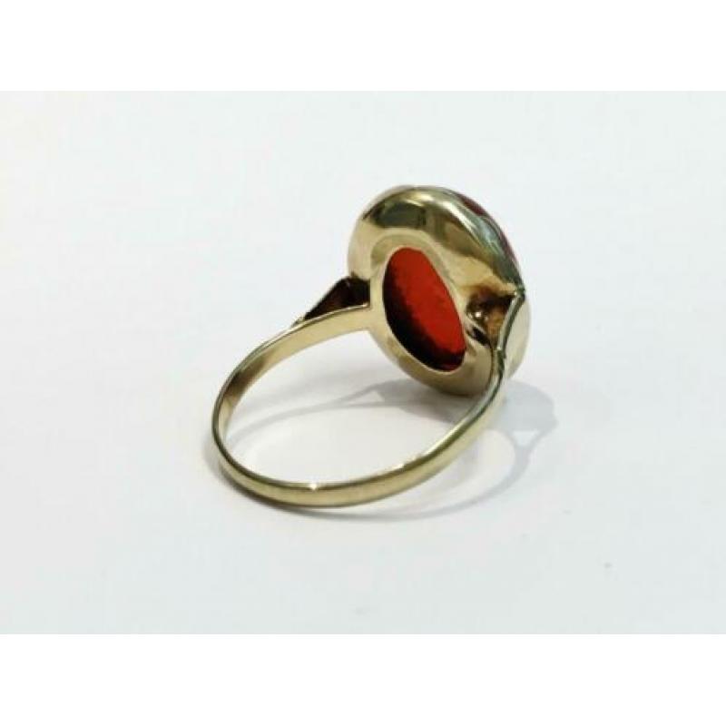GH-444 Antieke 14K Gouden Ring met Cabochon Gesl. Carneool
