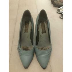 Vintage pumps lichtblauw leer hoge hak maat 40/41