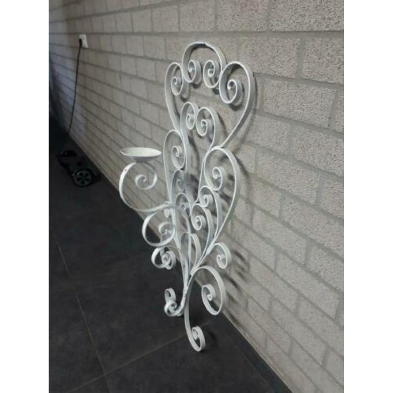 Gietijzeren kandelaar wit - brocante