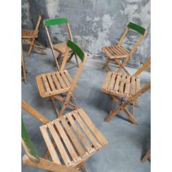 9 x vintage oude houten klapstoelen