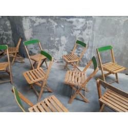 9 x vintage oude houten klapstoelen