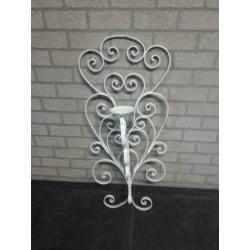 Gietijzeren kandelaar wit - brocante