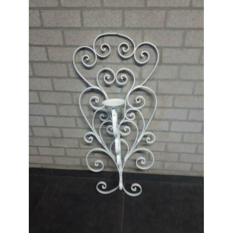 Gietijzeren kandelaar wit - brocante