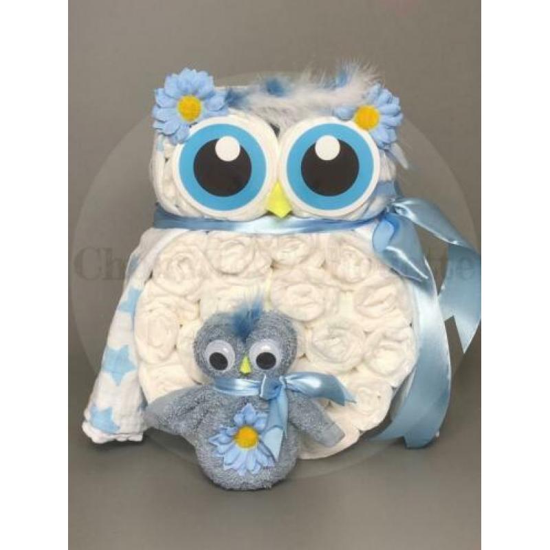Gratis verzending Luiertaart Uil Luieruil M Blauw sterren