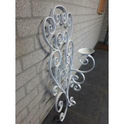 Gietijzeren kandelaar wit - brocante
