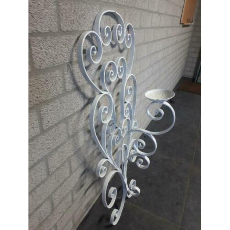 Gietijzeren kandelaar wit - brocante