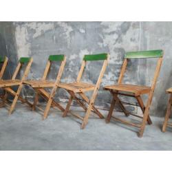 9 x vintage oude houten klapstoelen