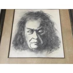 Houtskooltekening portret van Ludwig van Beethoven ingelijst