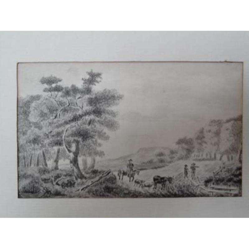 tekening landschap koeien mensen Middelburg, P. Post 1862