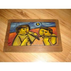 Tegelschilderij 1965 vintage fluitspelers sixties keramiek