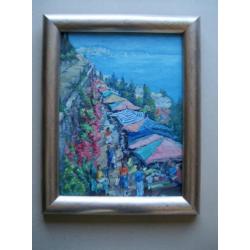 Schilderij mediterraan landschap met markt