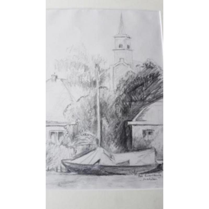 originele tekening Ida Zwartkruis 1988 Driehuizen, Oostdijk
