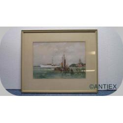 7206 - aquarel havengezicht NL gesign. Frank ... - € 125
