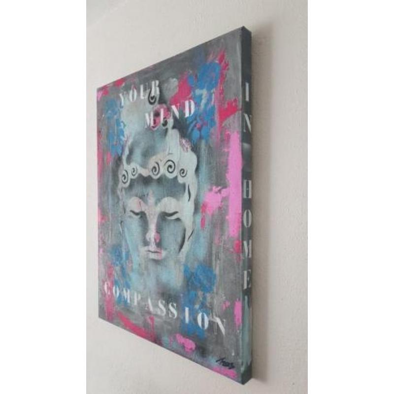 Boeddha schilderij abstract 60x80x4cm popart 60x80x4cm acryl