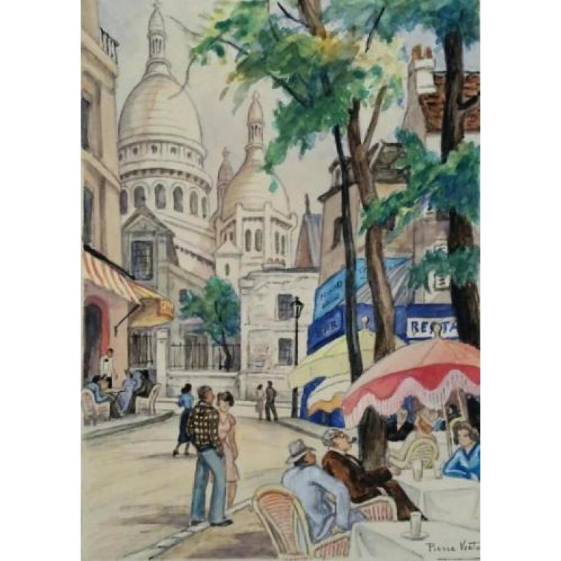 Tekening van Pierre Victor- Vieux Montmartre Place du tertre