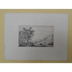 tekening landschap koeien mensen Middelburg, P. Post 1862