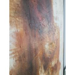 Schilderij in strakke houten lijst. Afmeting 227 x 87 cm