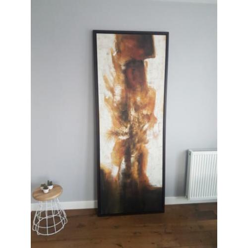 Schilderij in strakke houten lijst. Afmeting 227 x 87 cm