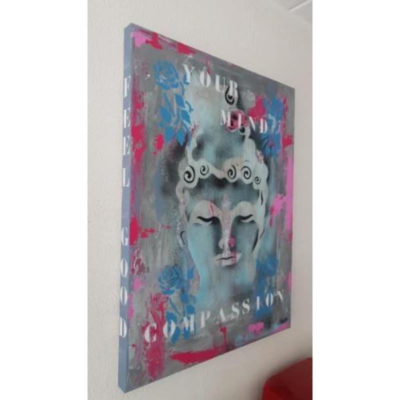 Boeddha schilderij abstract 60x80x4cm popart 60x80x4cm acryl