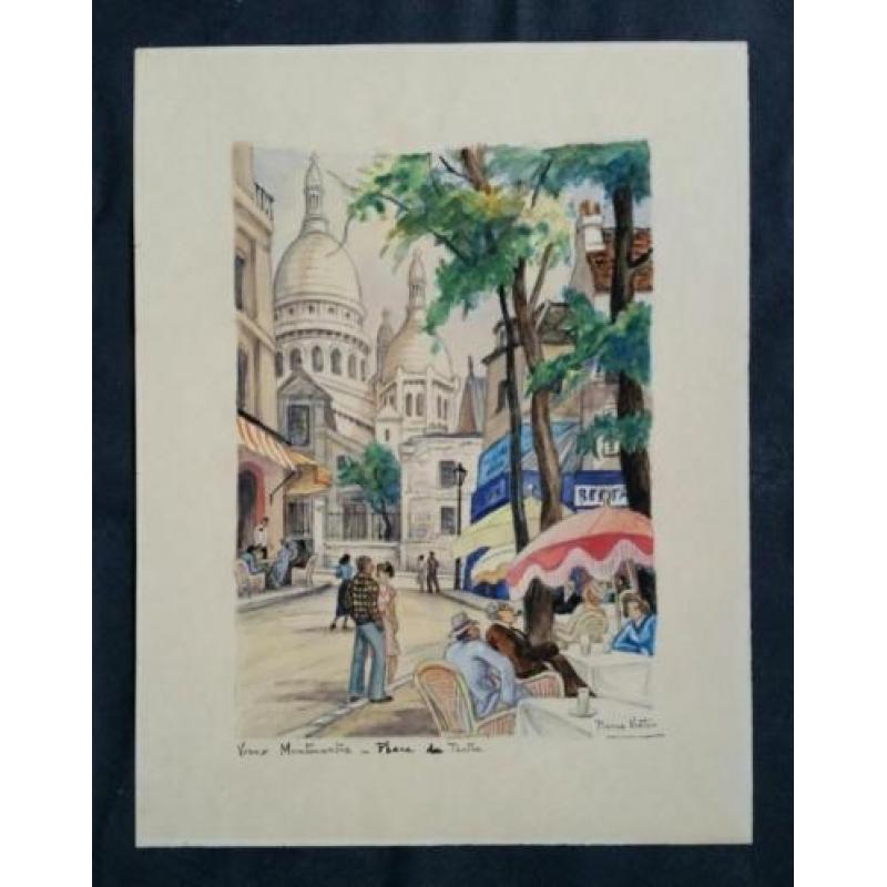 Tekening van Pierre Victor- Vieux Montmartre Place du tertre