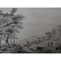 tekening landschap koeien mensen Middelburg, P. Post 1862