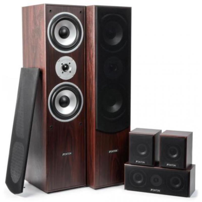 SkyTronic Complete 5.1 Walnoot Home Cinema Set met 8" Subwoo