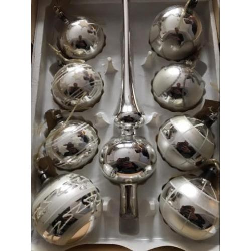 Set brocante kerstballen piek kerstversiering zilver hart