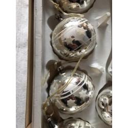 Set brocante kerstballen piek kerstversiering zilver hart