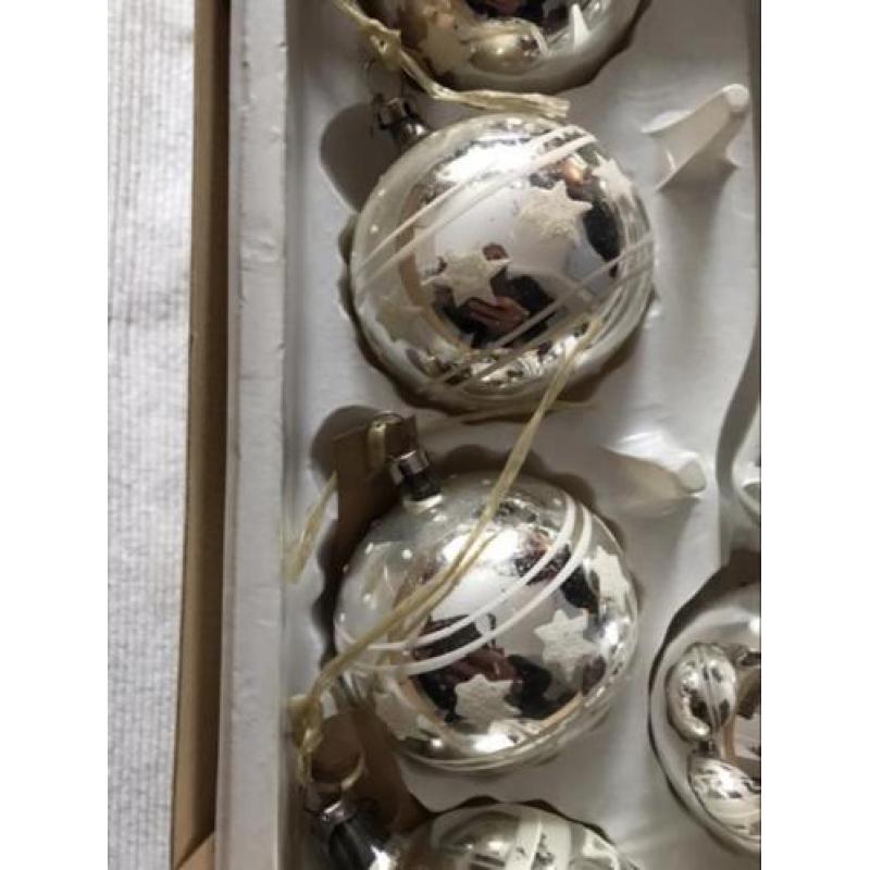 Set brocante kerstballen piek kerstversiering zilver hart