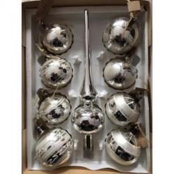 Set brocante kerstballen piek kerstversiering zilver hart