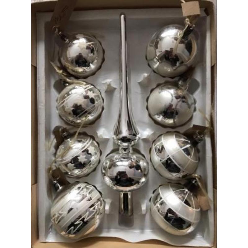 Set brocante kerstballen piek kerstversiering zilver hart