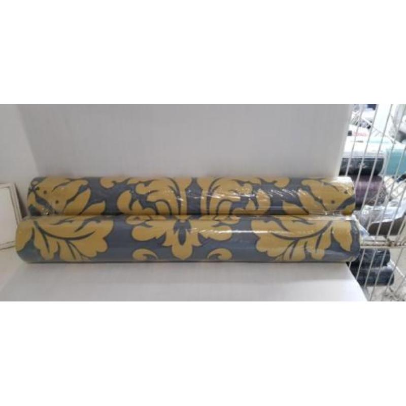 Behang barok style grijs mosterd geel nieuw
