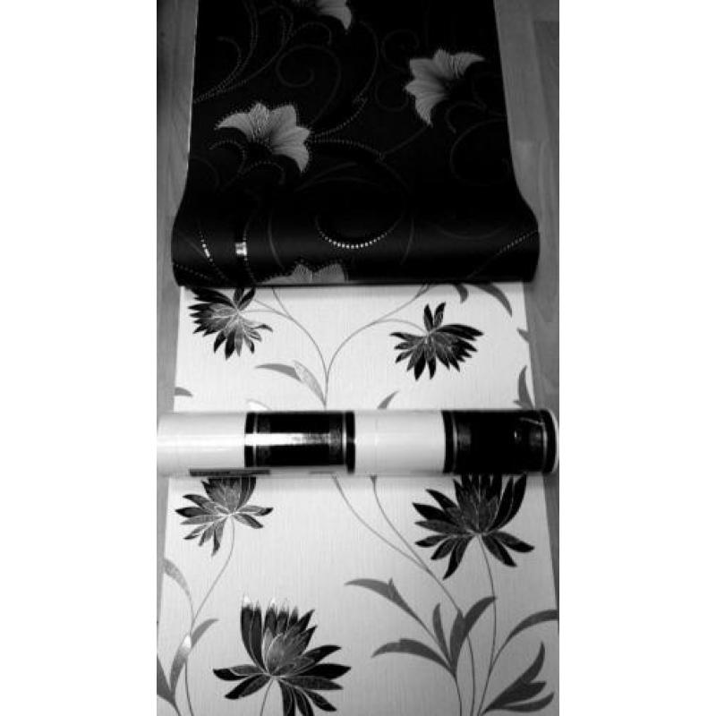 bloemen barok strepen glitter roosjes vinyl behang xz