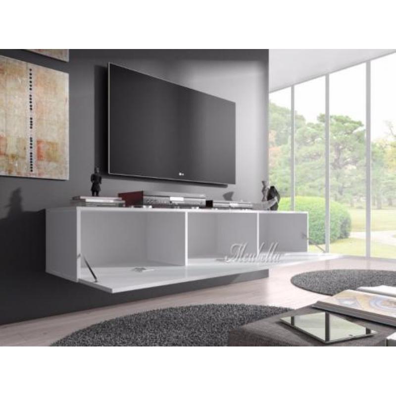 Zwevend TV-Meubel Flame 160- Hoogglans wit - TV kast hangend