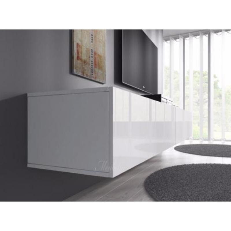 Zwevend TV-Meubel Flame 160- Hoogglans wit - TV kast hangend