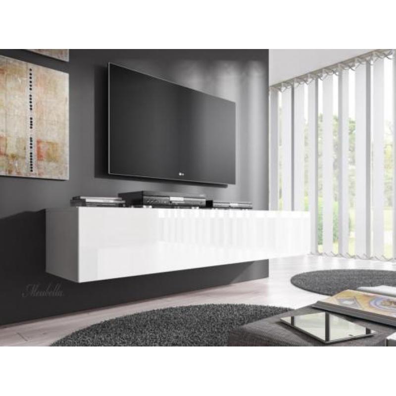 Zwevend TV-Meubel Flame 160- Hoogglans wit - TV kast hangend