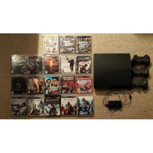 Playstation 3 Slim 120GB 3 controllers + 18 games